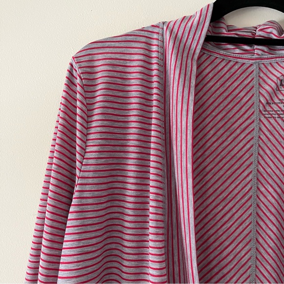 L.L. Bean Red & Gray Striped Open-Front Draped Cardigan - Picture 3 of 9